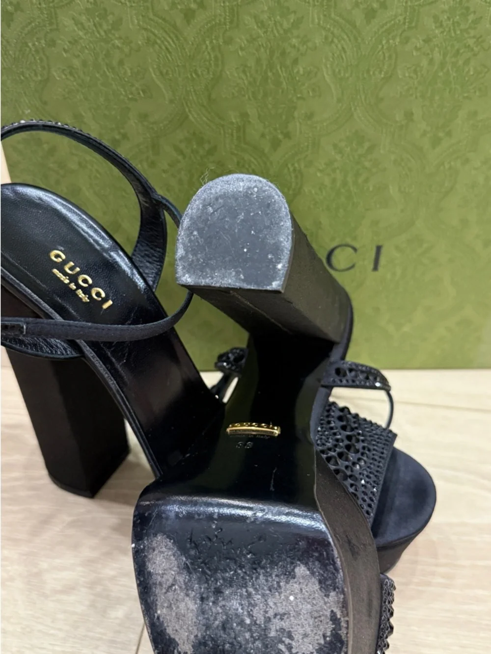 Gucci Black Crystal-Embellished Block Heel Sandals - Picture 8 of 8